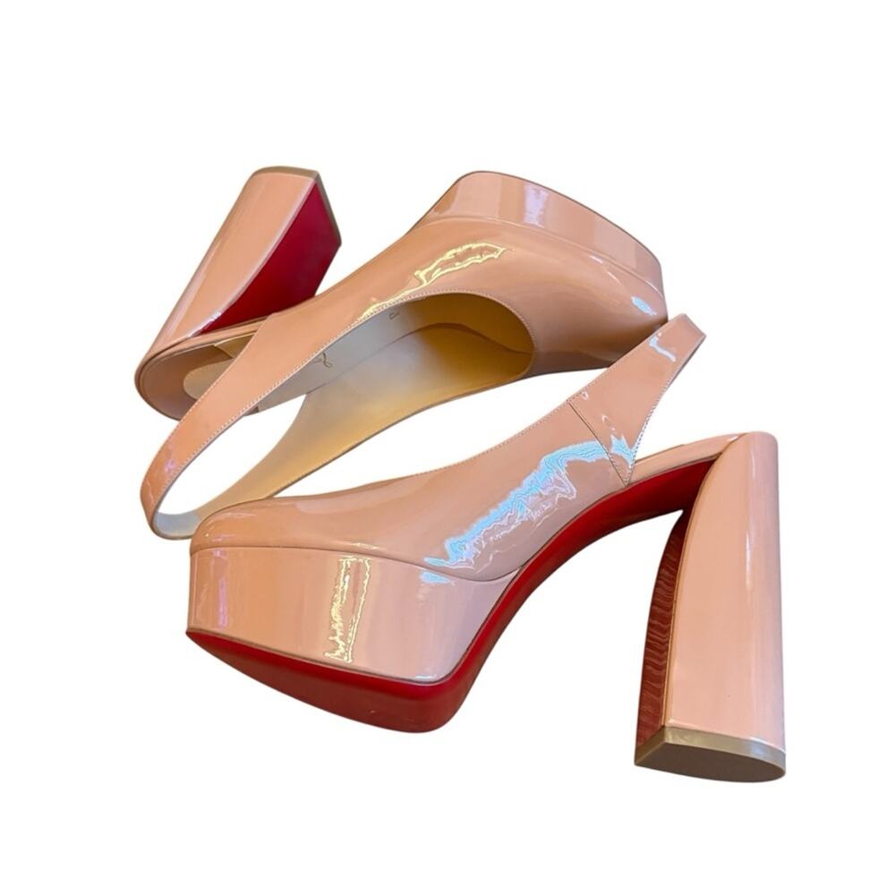 Christian Louboutin Nude Patent Leather Movida Sling 130 Heels EU 39.5 US 9.5 - Picture 11 of 15